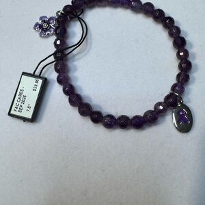 Amethyst Beaded Bracelet with Ribbon Charm